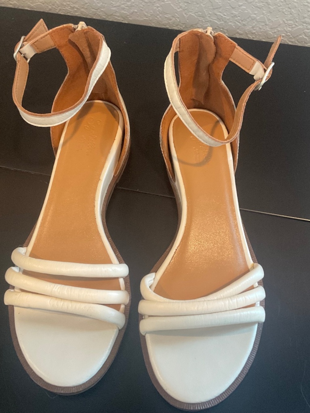 Ivory Leather Ankle Strap with 1.5 inch wedge from Seychelles